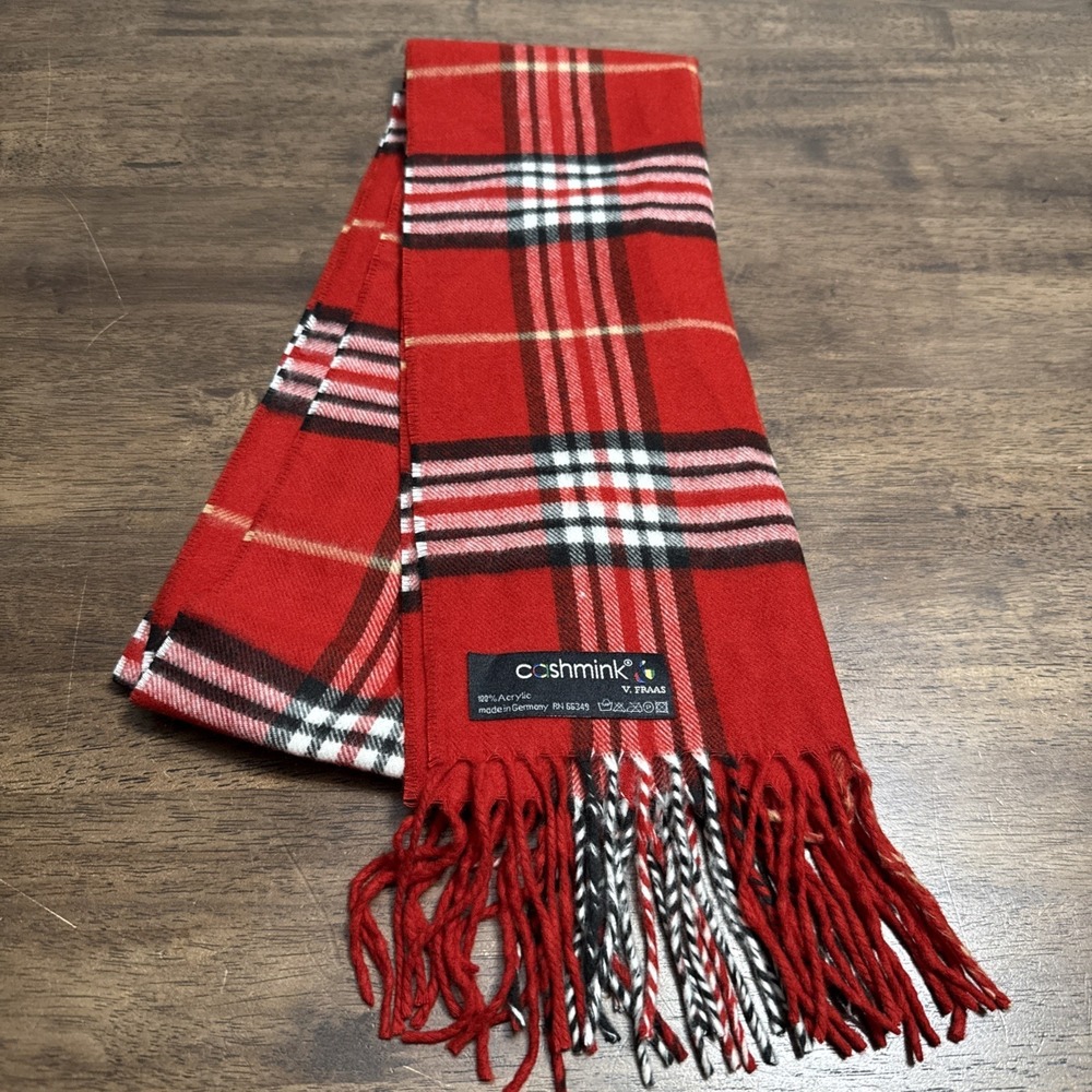 100% Acrylic Cashmink V Fraas Red Plaid Winter Scarf Tartan 12x60‎ Germany